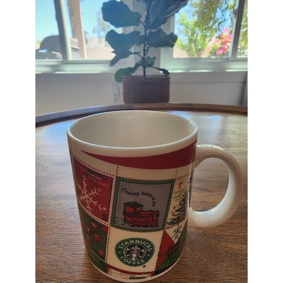 2001 Starbucks Red/Green Barista Christmas Stamps Coffee Cup Tea Mug | 8oz - Picture 2 of 4